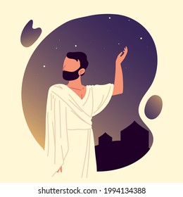 muslim man outside night raised hand