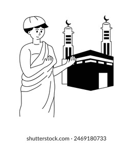 A muslim man perform hajj, hajj pilgrim doing their worship concept illustration