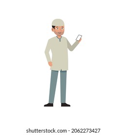 muslim man with phone cartoon character vector illustration design eps.10