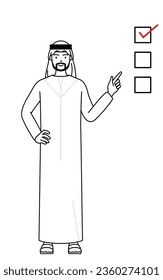 Muslim Man pointing to a checklist, Vector Illustration