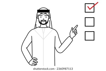 Muslim Man pointing to a checklist, Vector Illustration