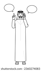 Muslim Man pointing while on the phone, Vector Illustration