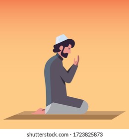 Muslim man pray salah vector art. Muslim man praying isolated vector.