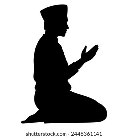 Muslim man prayer to Allah silhouette. Vector image