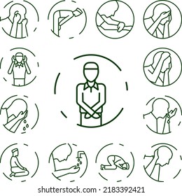 Muslim man prayer qiyam icon in a collection with other items