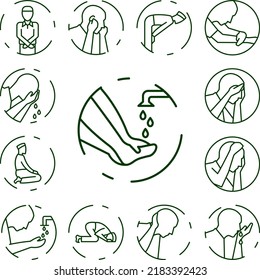 Muslim man prayer salah icon in a collection with other items