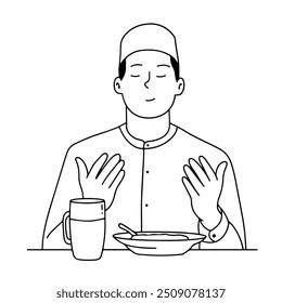 Hombre musulmán rezando antes de iftar