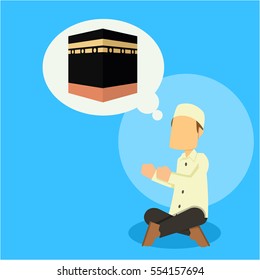 muslim man praying for a chance of visiting kaaba