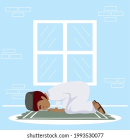 muslim man praying character in carpet