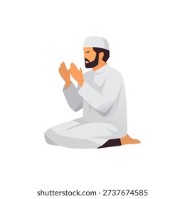 Muslim Man Praying During Ramadan Islamic Flat Illustration