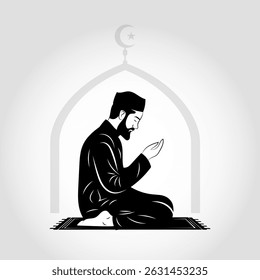 Muslim Man Praying in Front of Mosque