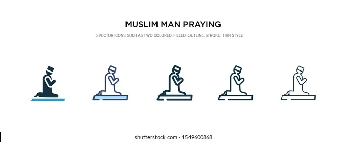 muslim man praying icon in different style vector illustration. two colored and black muslim man praying vector icons designed in filled, outline, line and stroke style can be used for web, mobile,