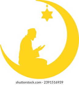 Hombre musulmán rezando dentro de la ilusión de la silueta lunar