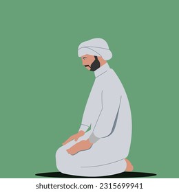 Hombre musulmán rezando en la mezquita el concepto de personaje de diseño de arte plano. Ilustración vectorial.