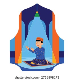 Muslim Man Praying at Mosque Vector Illustration