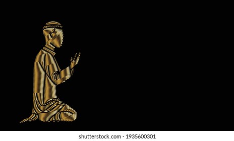 Muslim man praying ( Namaz, Islamic Prayer ) -Gold Vector Background.