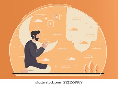 a muslim man praying at night