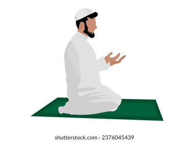 Muslim man praying on white isolated vector illustration