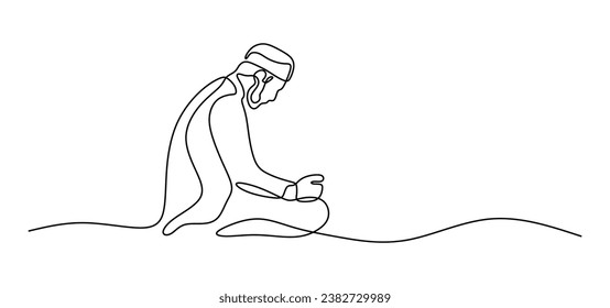 Muslim Man Praying Oneline Continuous Single Line Art Editable Line