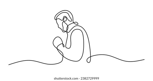 Muslim Man Praying Oneline Continuous Single Line Art Editable Line