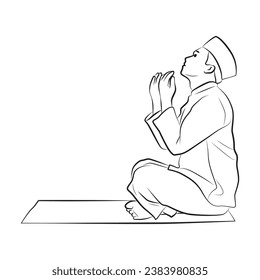 muslim man praying pose cartoon illustration