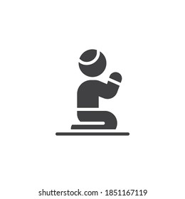 Hombre musulmán rezando ícono vector. signo plano relleno para concepto móvil y diseño web. Icono de glifo de oración musulmana. Símbolo, ilustración del logotipo. Gráficos vectoriales