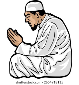 Muslim Man Praying Vector Illustration Drawing