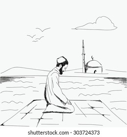 Muslim man praying - vector illustration