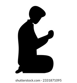 A Muslim man praying, vector silhouette illustration