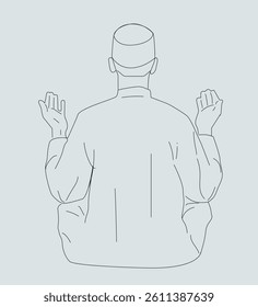 Muslim man praying.line drawing of muslim man praying