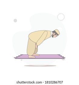 Un hombre musulmán reza. ilustración plana vectorial namaz en blanco