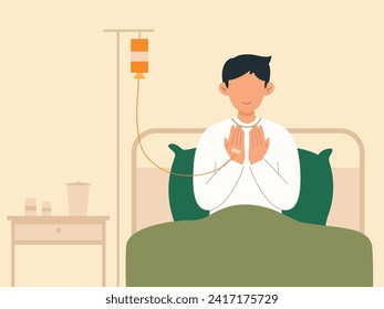 Muslim man prays when sick for healing illustration vector design