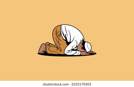 Muslim man in prostration during prayer illustration