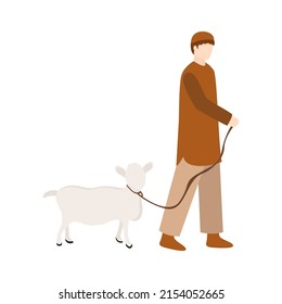 Muslim man qurban goat in eid al adha. Muslim people in Eid adha illustration