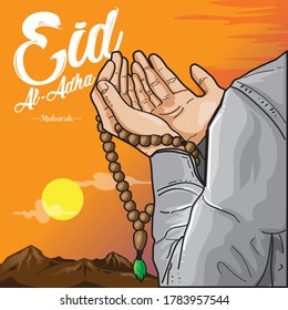 Muslim man raising hand and praying 