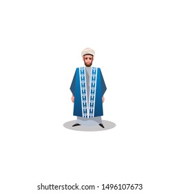 Muslim man. Raster illustration in flat cartoon style