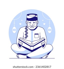 muslim man reading quran illustration