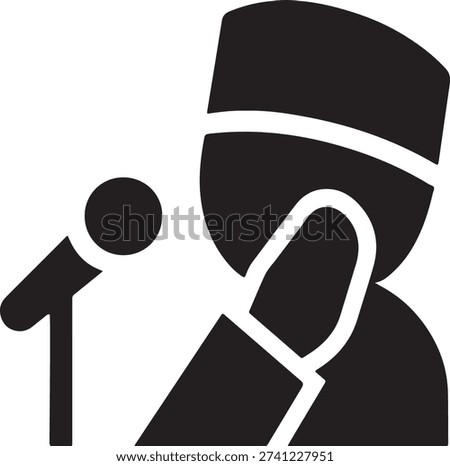 Muslim Man Reciting Adhan into Microphone Icon Silhouette for Islamic Call to Prayer Mosque Muezzin Azan Religious Broadcasting logo