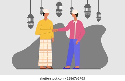 Hombre musulmán estrechando la mano para Eid Mubarak Ramadán Ilustración