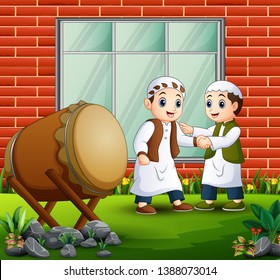 Muslim man shaking hands for eid mubarak