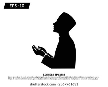 Muslim man silhouette. Muslim People Praying Silhouette Isolated on White Background.