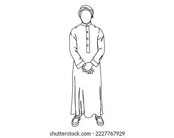 Muslim Man Single line art drawing, black and white minimal Vector illustration. for Logo, Wall décor