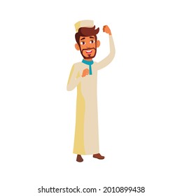 muslim man supporting favorite player on competition cartoon vector. muslim man supporting favorite player on competition character. isolated flat cartoon illustration
