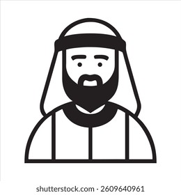 Muslim man in traditional attire, Arab man icon, vector illustration