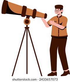 Muslim Man Using Binoculars Illustration