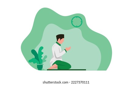 muslim man vector design illustration is praying, worshipping.