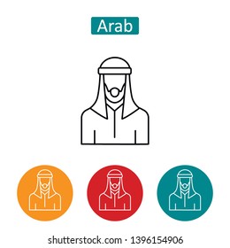 Muslim man wearing keffiyeh outline icons. Editable stroke arab prayer sign for mobile application. Islam religion symbol. Eastern traditional culture vector illustration isolated on white background.