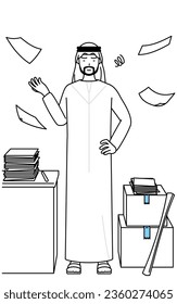 Muslim Man who is fed up with his unorganized business, Vector Illustration