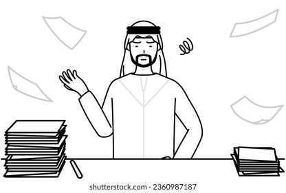 Muslim Man who is fed up with his unorganized business, Vector Illustration