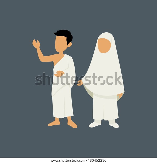 Muslim Man Woman Character Wearing Ihram Stock Vector (Royalty Free ...